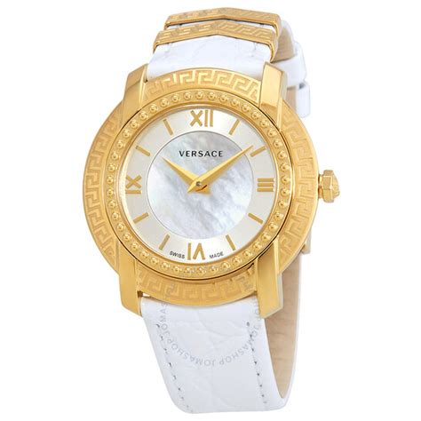 Versace DV25 Diamonds White Dial White Leather Strap Watch 